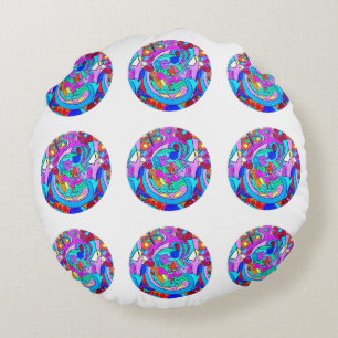 hippie groovy love circles round cushion