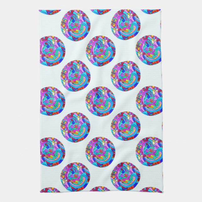 hippie groovy love circles tea towel (Vertical)