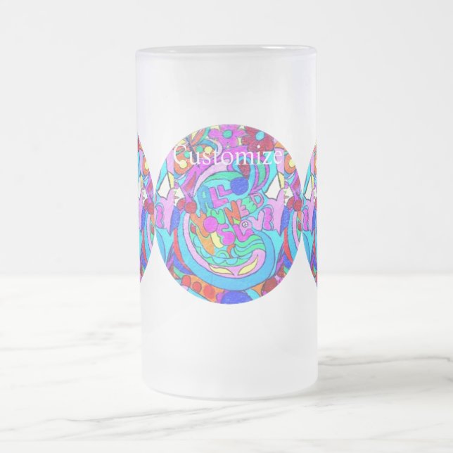 hippie groovy love frosted glass beer mug (Center)