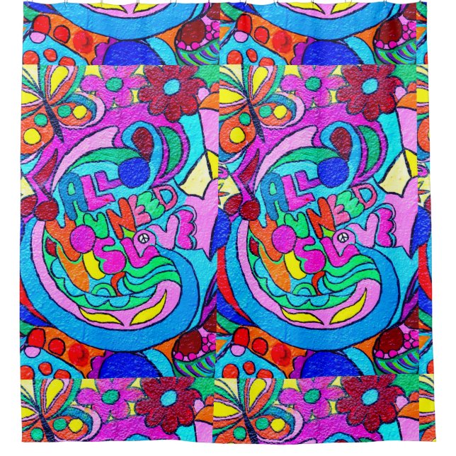 hippie groovy love shower curtain (Front)