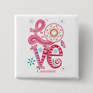 Hippie Groovy Love Sign Thunder_Cove 15 Cm Square Badge