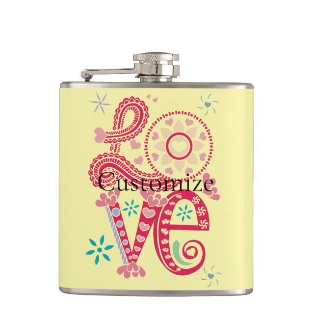 Hippie Groovy Love Sign Thunder_Cove Hip Flask (Front)