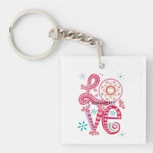 Hippie Groovy Love Sign Thunder_Cove Key Ring
