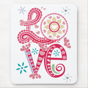 Hippie Groovy Love Sign Thunder_Cove Mouse Mat