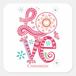 Hippie Groovy Love Sign Thunder_Cove Square Sticker