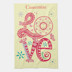 Hippie Groovy Love Sign Thunder_Cove Tea Towel