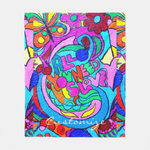 Hippie groovy love Thunder_Cove  Fleece Blanket