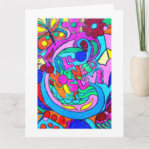 Hippie groovy peace and love card