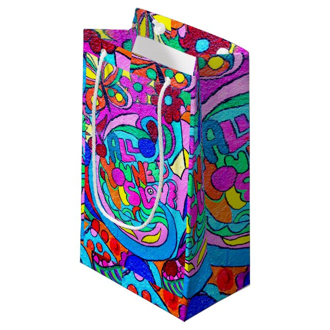 hippie groovy peace and love small gift bag (Front Angled)