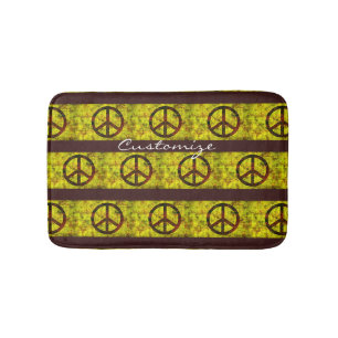 hippie groovy peace symbols yellow bath mat