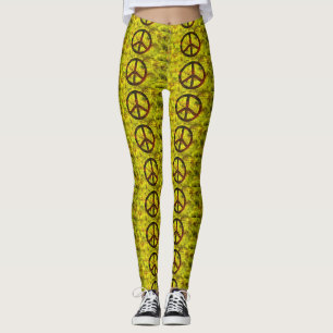 hippie groovy peace symbols yellow leggings