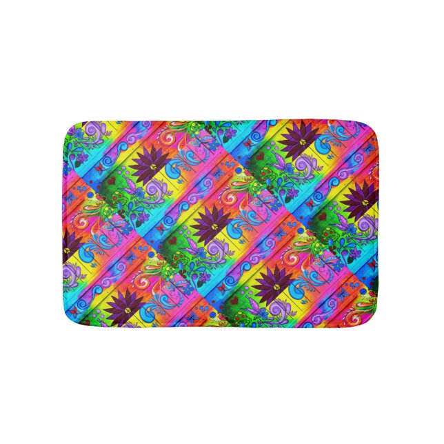 hippie groovy psychedelic bath mat (Front)