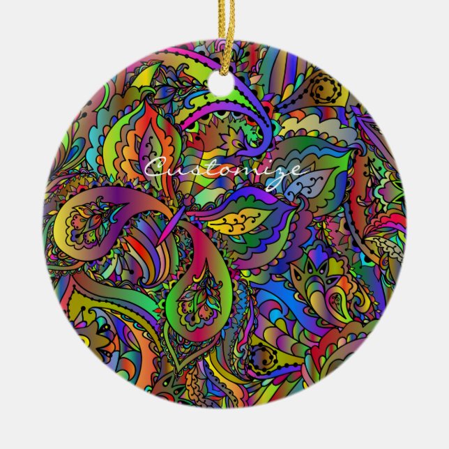 Hippie Groovy Psychedelic Design Thunder_Cove Ceramic Tree Decoration (Front)