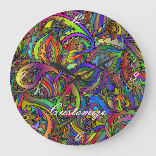 Hippie Groovy Psychedelic Design Thunder_Cove Large Clock