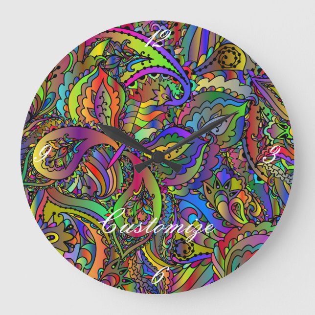 Hippie Groovy Psychedelic Design Thunder_Cove Large Clock (Front)