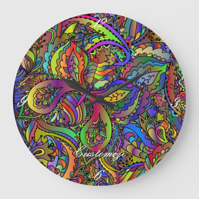 Hippie Groovy Psychedelic Design Thunder_Cove Large Clock (Front)