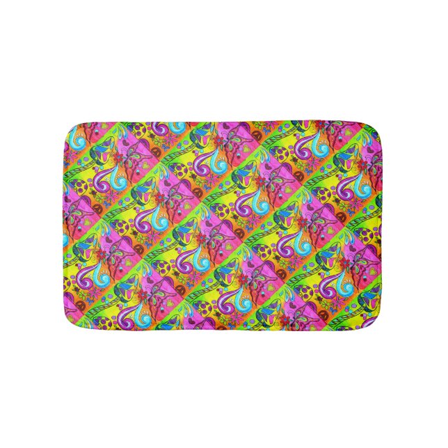 hippie groovy psychedelic mushrooms bath mat (Front)