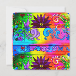 hippie groovy retro colours invitation card