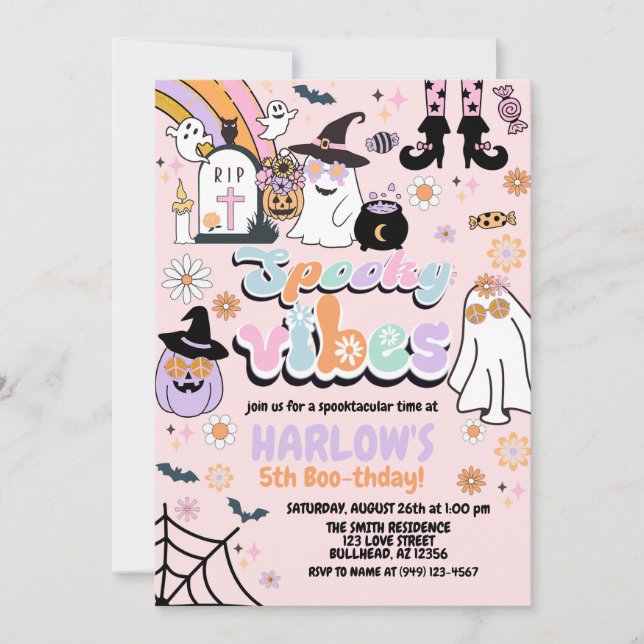 Hippie Groovy Spooky Vibes Halloween Birthday Invitation (Front)