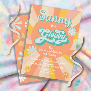 Hippie Groovy Sun Flower Power Birthday Party Invitation