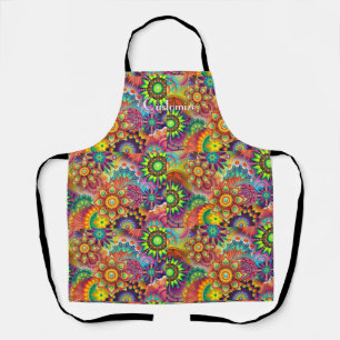 Hippie Groovy Techno Psychedelic Thunder_Cove Apron