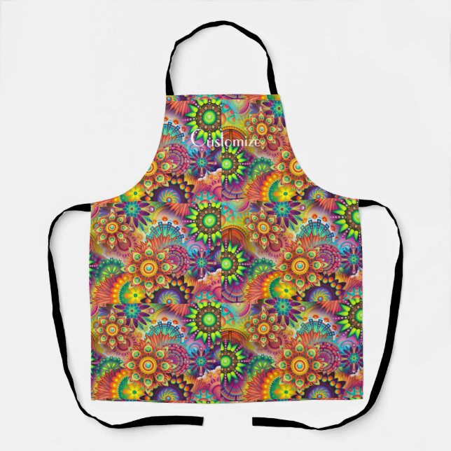 Hippie Groovy Techno Psychedelic Thunder_Cove Apron (Front)