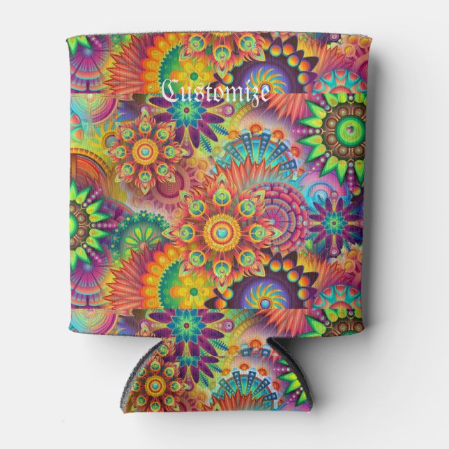 Hippie Groovy Techno Psychedelic Thunder_Cove Can Cooler (Front)