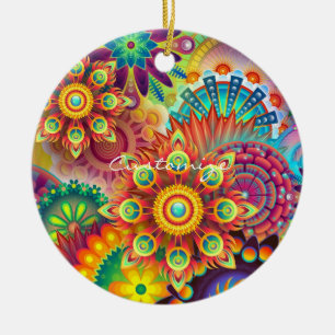 Hippie Groovy Techno Psychedelic Thunder_Cove Ceramic Tree Decoration