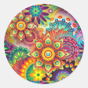 Hippie Groovy Techno Psychedelic Thunder_Cove Classic Round Sticker