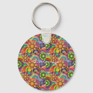 Hippie Groovy Techno Psychedelic Thunder_Cove Key Ring