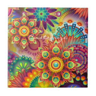 Hippie Groovy Techno Psychedelic Thunder_Cove Tile