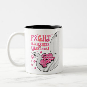 Hippie Groovy Women Fight Breast Cancer Survivor E Two-Tone Coffee Mug
