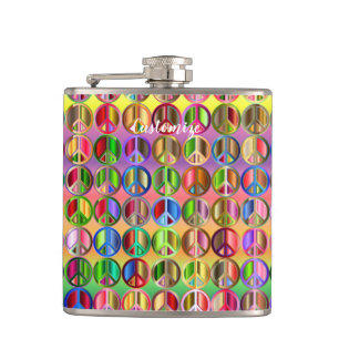hippie groovyThunder_Cove peace symbols  Hip Flask