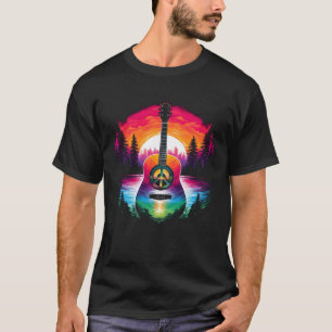 Hippie Guitar Moon I Guitarist Musician Peace Sign T-Shirt