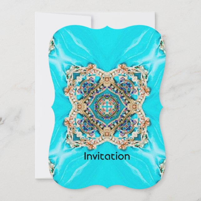 Hippie Gypsy Ethnic turquoise aqua blue bohemian Invitation (Front)