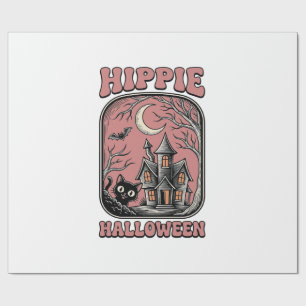Hippie Halloween Cat Haunted House Vintage Design_ Wrapping Paper