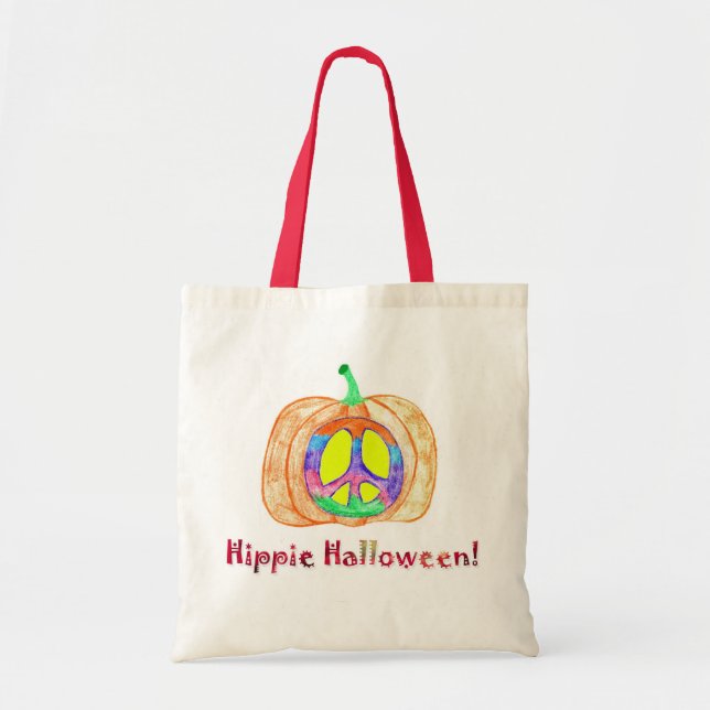 Hippie Halloween Pumpkin Peace Sign Tote Bag (Front)