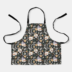 Hippie Halloween Skulls and Flowers Pattern Apron