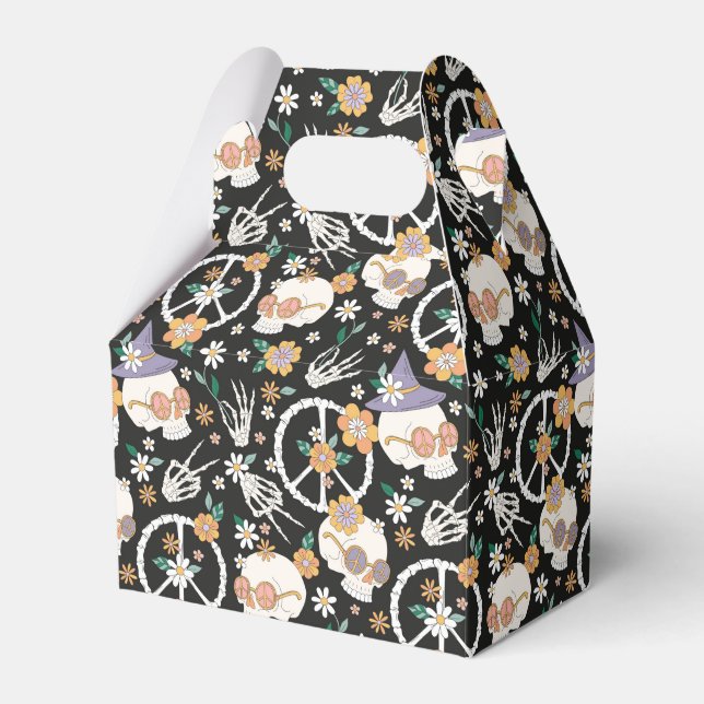 Hippie Halloween Skulls and Flowers Pattern Favour Box (Front Side)
