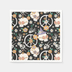 Hippie Halloween Skulls and Flowers Pattern Napkin