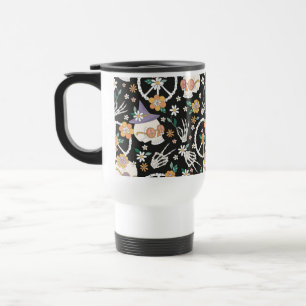 Hippie Halloween Skulls and Flowers Pattern Travel Mug