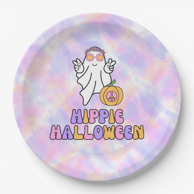 Hippie Halloween Tie Dye Paper Plates (Front)