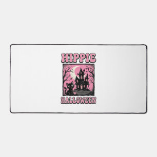 Hippie Halloween Vintage Haunted House Cat Shirt_1 Desk Mat
