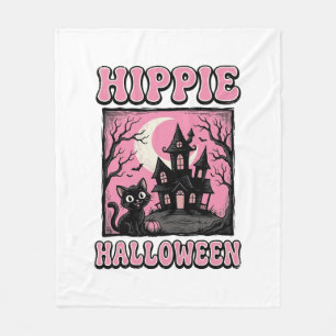 Hippie Halloween Vintage Haunted House Cat Shirt_1 Fleece Blanket