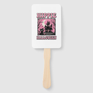 Hippie Halloween Vintage Haunted House Cat Shirt_1 Hand Fan