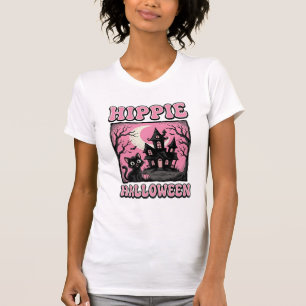Hippie Halloween Vintage Haunted House Cat Shirt_1 T-Shirt
