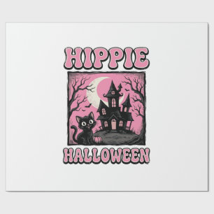 Hippie Halloween Vintage Haunted House Cat Shirt_1 Wrapping Paper