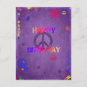 Hippie Happy Birthday Postcard in Purple