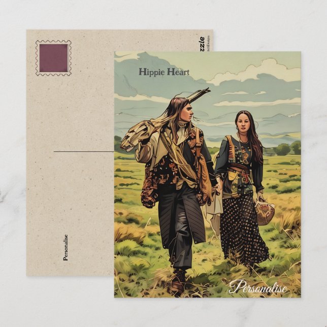 Hippie Heart Love Man Woman Vintage Personal  Postcard (Front/Back)