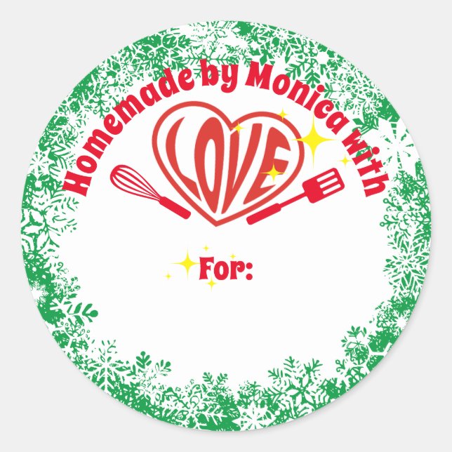 Hippie heart personalised Christmas holiday baking Classic Round Sticker (Front)